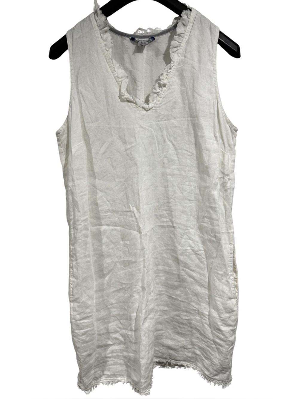Tommy Bahama Two Palms Linen Ruffle Dress Size M White Sleeveless Pockets